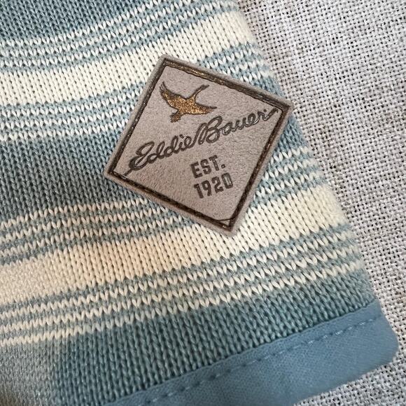 Eddie Bauer Striped Henley Hoodie Fleece Pullover Blue and White/Cream Women's S - Picture 4 of 8